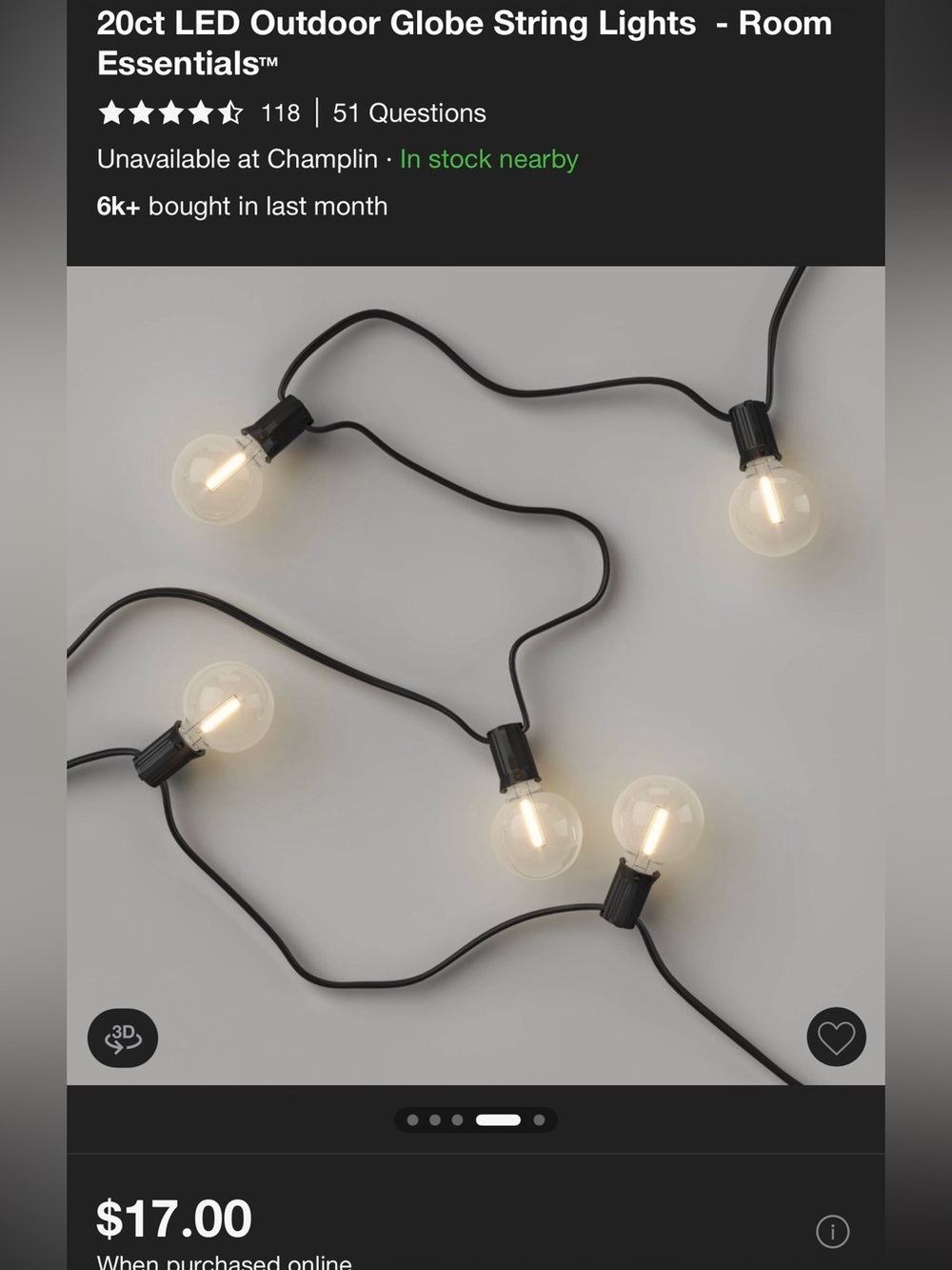 Room Essentials Warm White Globe String Lights with Black Cord
